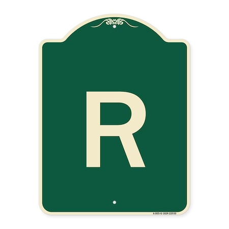 Signmission Designer Series Sign W/ Letter R, Green & Tan Heavy-Gauge Aluminum Sign, 24" x 18", G-1824-22930 A-DES-G-1824-22930